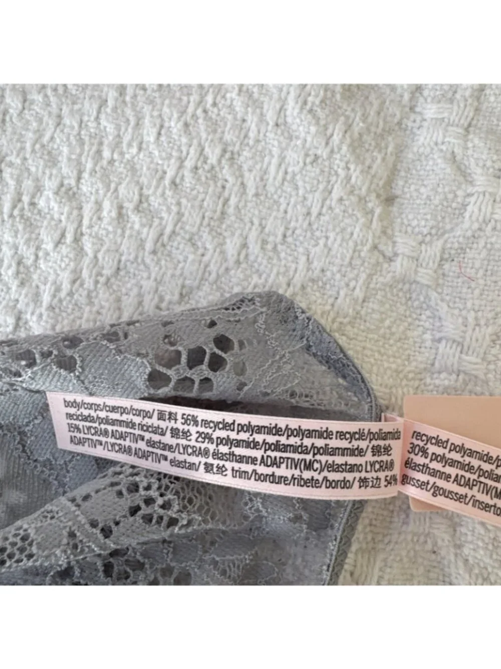 VICTORIA'S SECRET L DREAM ANGELS BLUE GRAY LACE WIDE STRING THONG PANTIES NWT